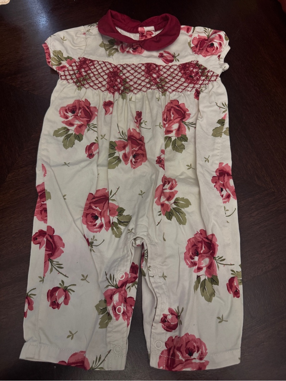 Janie and Jack Cream Romper with Pink Rose Print